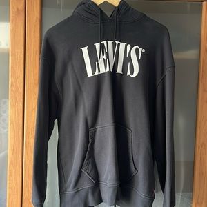 Levis Big Old School Logo Hooded Sweatshirt Size Medium In Black